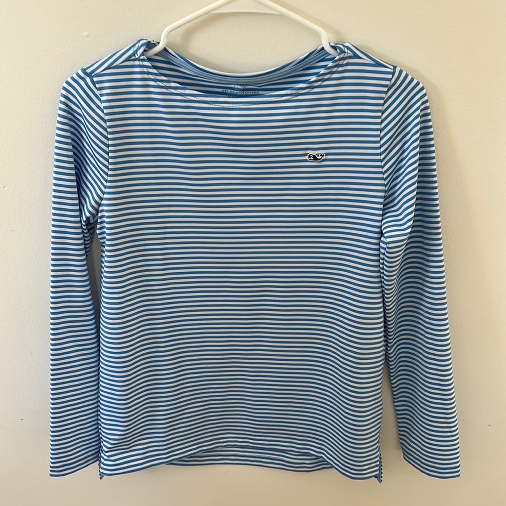 Blue and White Striped Vineyard Vines Boatneck Simple Tee